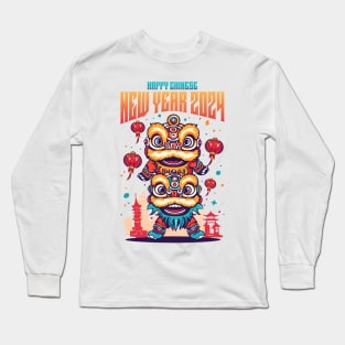 Joyful Dragon & Lion Parade: Happy Chinese New Year 2024! Long Sleeve T-Shirt